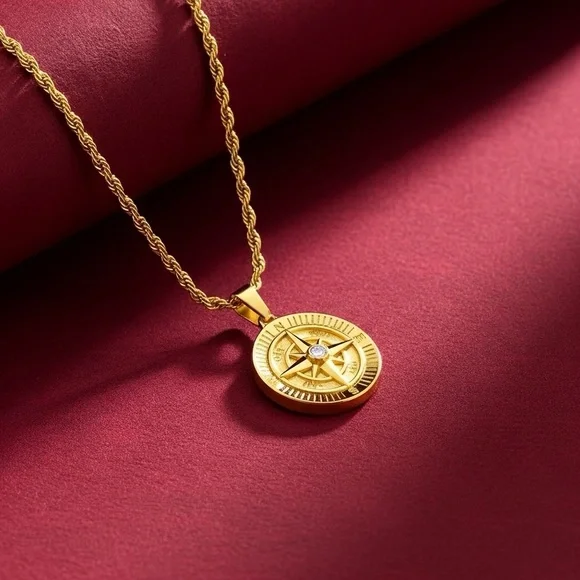 Compass Necklace with Rope Chain - Picture 3 of 6